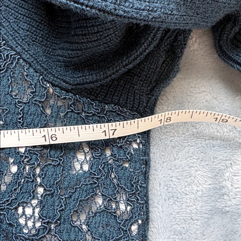 Simply Vera Vera Wang Blue Crew Neck Sweater with Lace Overlay - Picture 6 of 8